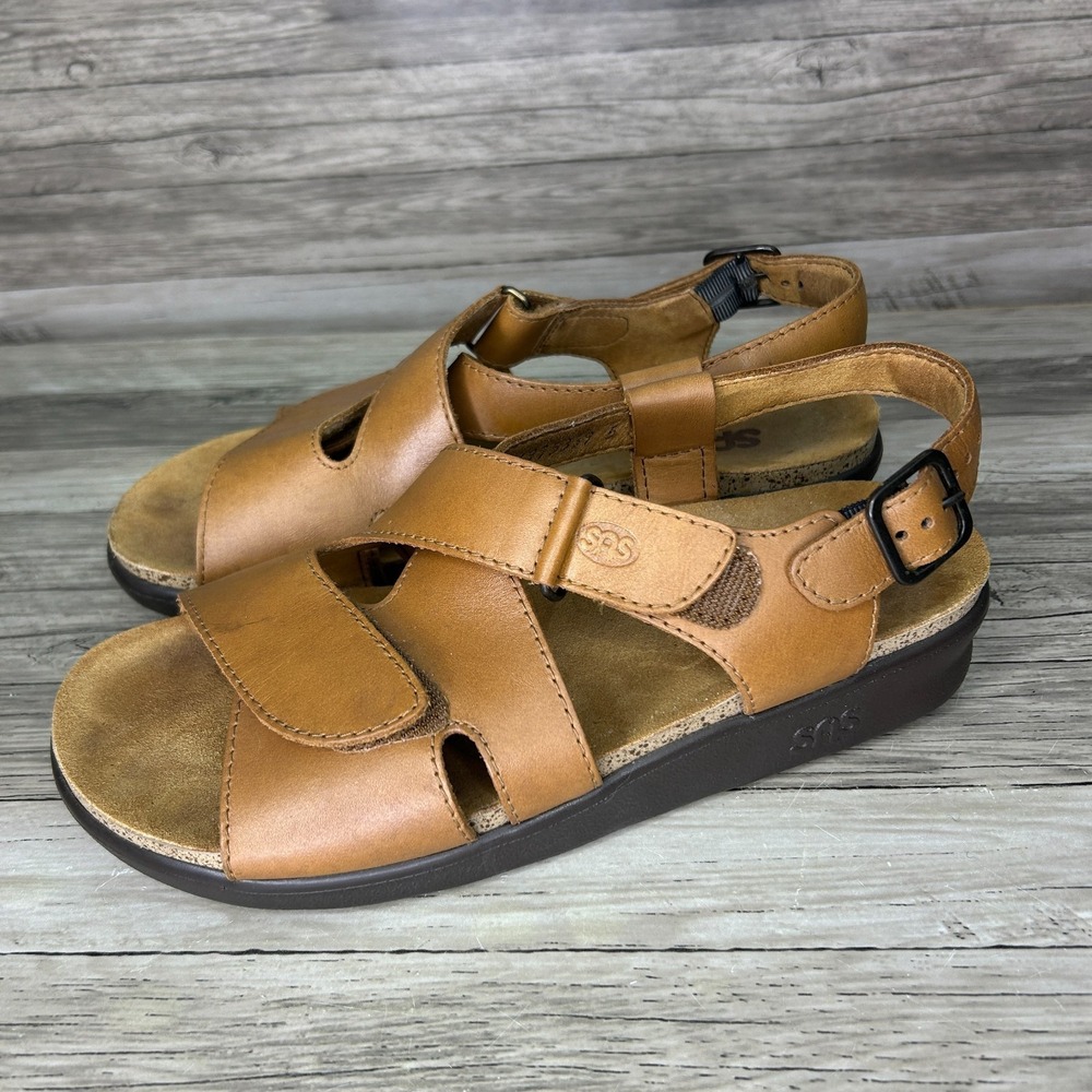 SAS Huggy Sandals Caramel Womens Size 6.5 M Brown Strappy